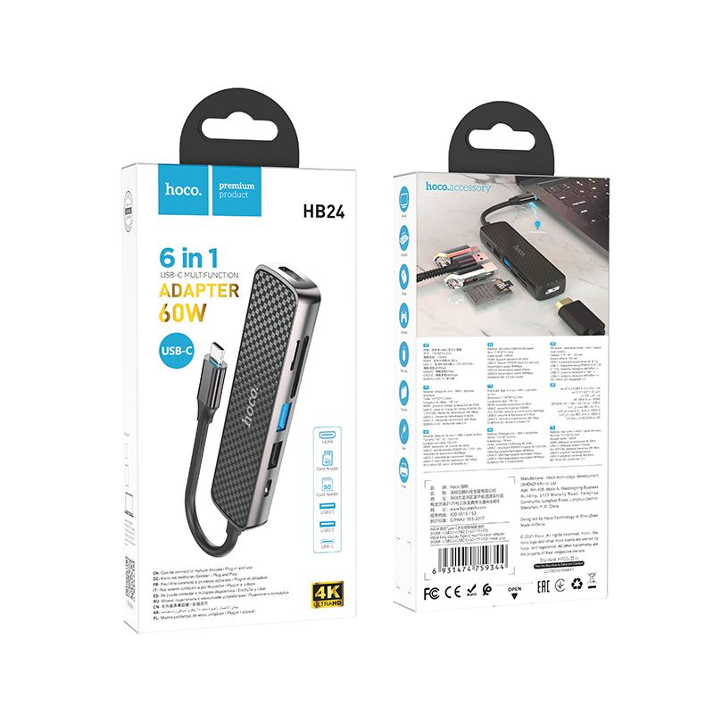 ADAPTATEUR USB-C HB24 6 IN 1 DE HOCCO